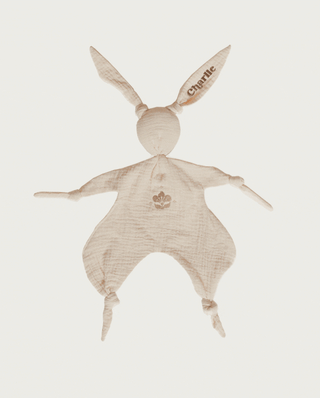 Doudou lapin gaze de coton  bébé naissance personnalisable Maison Mazarine et Moi