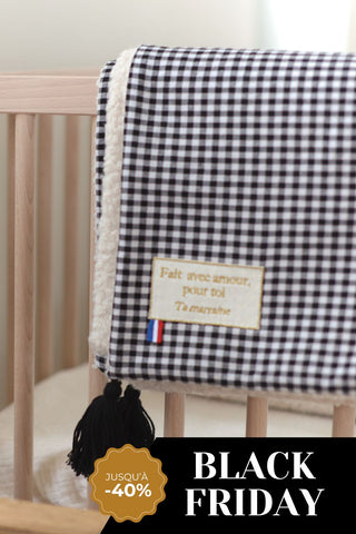 Gingham check sherpa blanket
