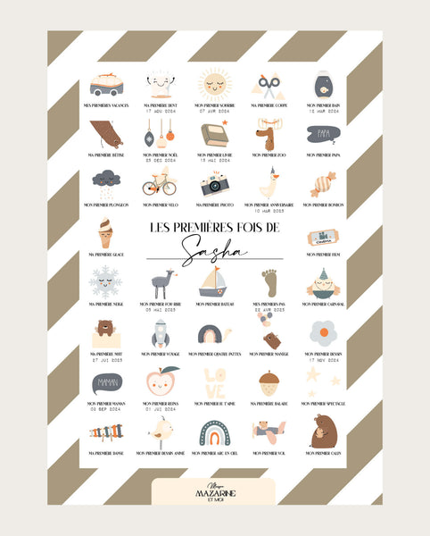 Affiche Mes Premières Fois Bébé – Tampon 'Bébé Pousse' A3 + Tampon + Cadre Baguettes