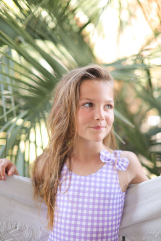 Maillot fille 1 pièce carreaux