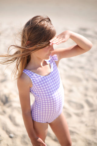 Maillot fille 1 pièce carreaux