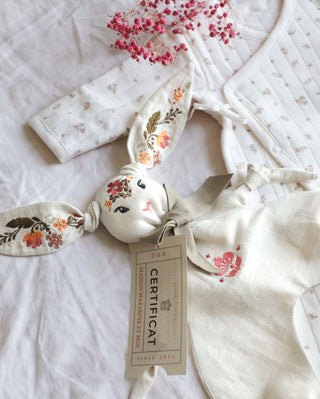 Doudou lapin réconfort bébé naissance lin brodé