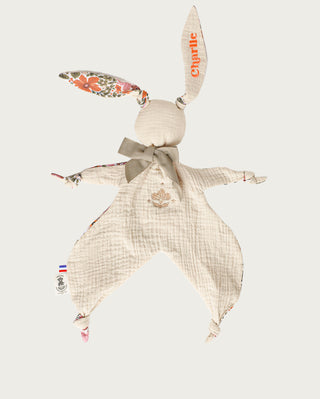Doudou lapin réconfort bébé naissance gaze de coton et fleurs